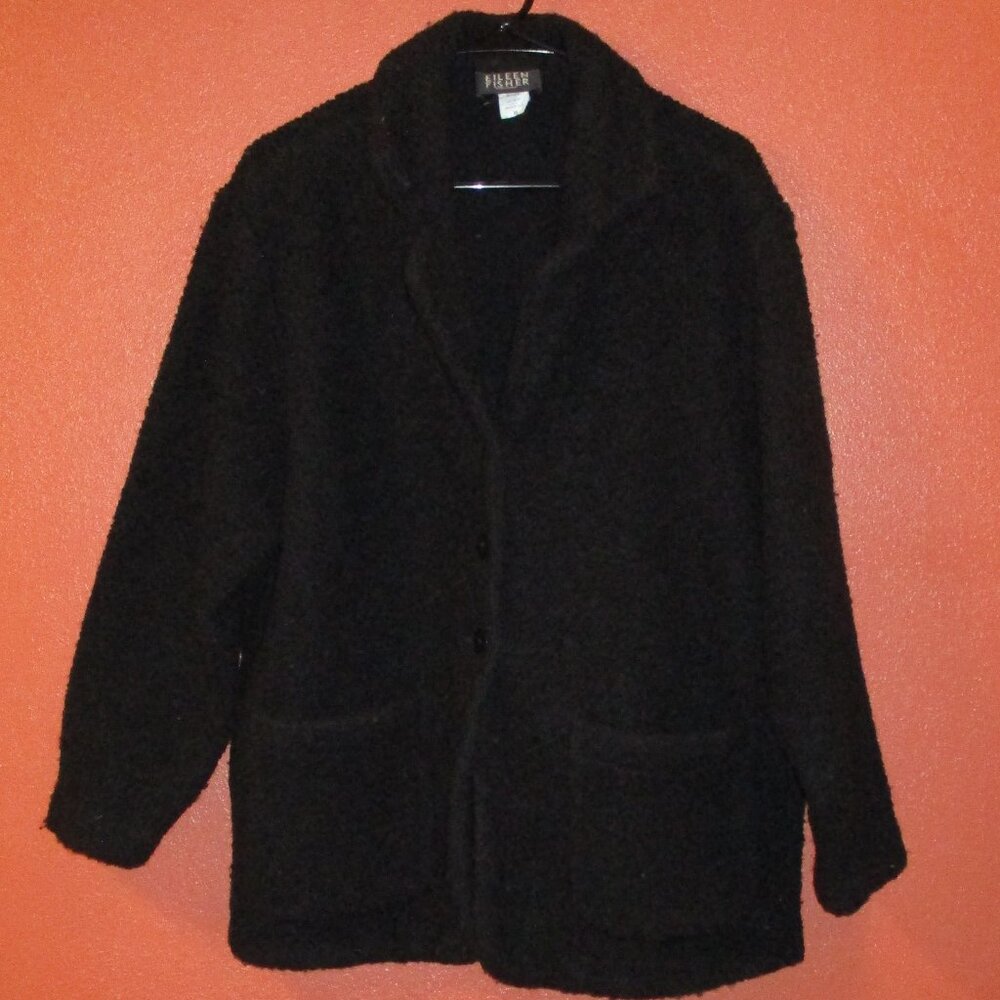 Eileen Fisher Sweater Woman Medium Black Button Up Long Sleeve Cardigan Sweater